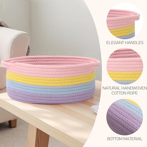 Image of JMvicyroam Small Woven Basket, Empty Gift Basket, Rainbow /1 Pack | Small Gift Basket, Cotton Rope, 12 x 8 x 51 in, Handles, Includes Ribbon and Bag, Birthday Gift Basket