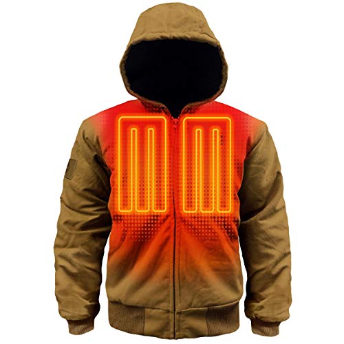 ActionHeat 5V Battery Heated Work Jacket  Khaki, Heavy Duty Jacket with Tri-Zone Heating System, Canvas Exterior with Rib Knit Cuffs