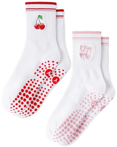 Image of Yawlsow Pilates Grip Socks for Women Yoga Grippy Socks Cute Barre Non Skid Athletic Crew Sticky Sock Workout Hospital