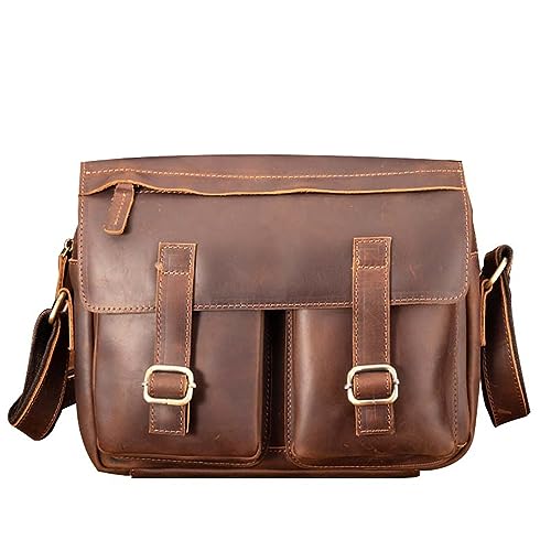 Vintage Business Laptop Leather Bags Natural Genuine Leather Mens Briefcase (Coffee)