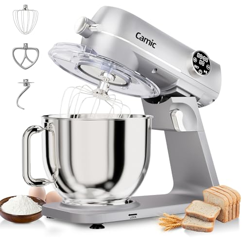 Image of 8.45 QT All Metal Stand Mixer,10 Speed Large Capacity Kitchen Mixer with Digital Timer & Tilt-Head, Electric Mixer with Whisk Dough Hook Mixing Beater for Baking,Cakes,Cookie,Bread,Salad (Silver)