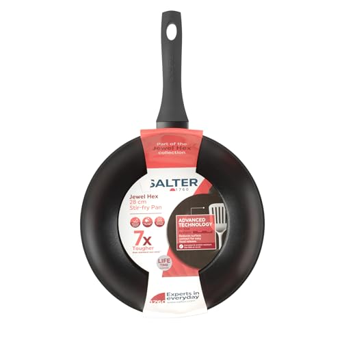 Salter Jewel Hex 28 cm Stir-Fry Pan – 7 x Tougher Than Standard Non-Stick*, Diamond-Effect, PFOA-Free, Induction Suitable, Hi-Low Technology, Corrosion & Scratch Resistant Aluminium, Dishwasher Safe