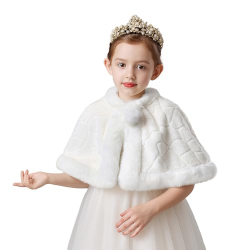 Flower Girls Faux Fur Bolero Shrug Princess Shawl Wraps Warm Shoulder Cape Wedding Birthday Evening Dress Up2