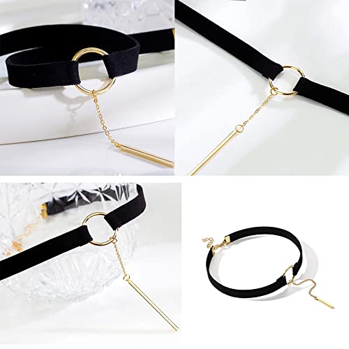 JczR.Y Fahion Wide Leather Choker Necklace Gold Silver Long Chain Bar Pendant Collar for Women Girls3