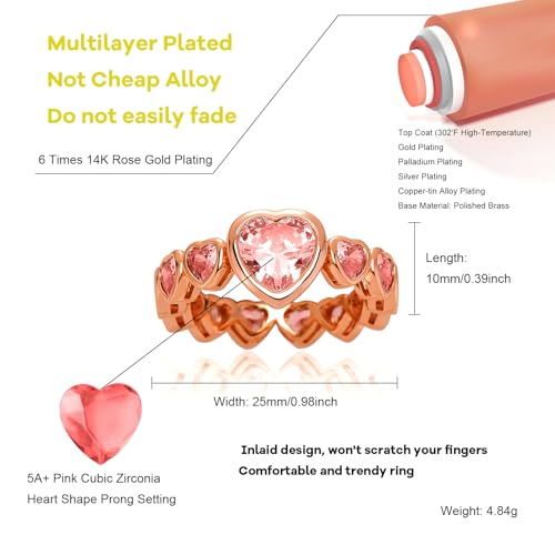 TOPGRILLZ Pink Heart Diamond Rings 14K Gold Plated 5A+ Cubic Zirconia Heart Shape Cute Ring Bling Promise Wedding Band Love Baguette Rings For Women Trendy2