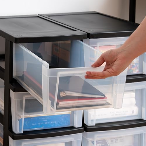 IRIS USA 3-Drawer Plastic Storage Dresser, 2-Pack, Standing Organizer Storage Container Bin with Drawers for for Classroom Art Supplies Closet Bathroom Dorm Bedroom Laundry Room, Black/Clear thumbnail 6
