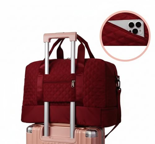 Image of WILDHORN 37 litres Nylon Travel Duffle Bag for Men & Women | 49 cm Weekender Gym Bag with Back Zipper Pocket & Trolley Strap | Overnight Cabin Luggage Shoulder Bag (Maroon)