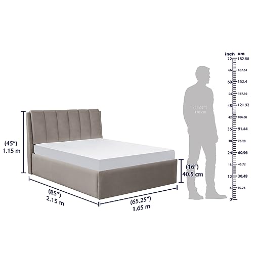 Image of Wakefit Bed | Queen (78 X 60) Solid Wood Bed, Upholstered, with Storage, 3 Year Warranty | - Antho - Velvet Tuscan Tan