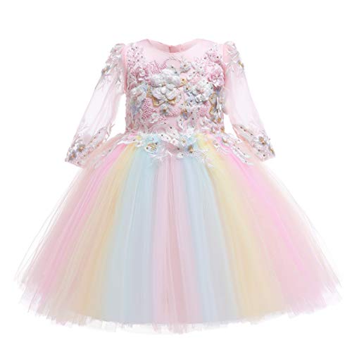 Weileenice Pink Lace Flower Girls Dress 7 8 Pastel Tulle Embroidery Big Girl Bridesmaid Princess Party Dresses Rainbow Peach Junior Girls Birthday Pageant Wedding Ceremony Prom Ball Gown Graduation #TOP9