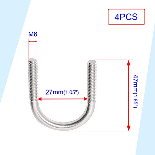 Image of Round U-Bolts 27mm 1.06 inch M6 Inner Width 304 Stainless Steel Self-Locking Nylon Insert Hex Nuts Flat Washers Lock Plate for Car /Motorhome /Sailing Trailer Replacement Part and Accessorie 4Pcs