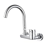 KLVN Messing Chrom Wandmontierte Waschtischarmatur 360° drehbarer Auslauf Doppelloch Einhebelarmatur