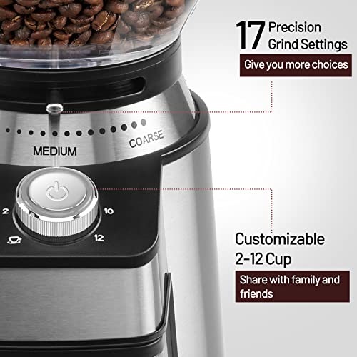 Secura Conical Burr Coffee Grinder, Stainless Steel Electric Coffee Bean Grinder, Adjustable Burr Mill With 17 Precise Grind Settings From Coarse To Fine For French Press, Drip Coffee, Espresso #TOP1
