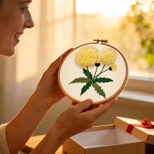 Image of Dandelion Flower Embroidery Kits for Beginners Adults, Hand Embroidery Starter Kits, Cross Stitch Kits for Beginners DIY Craft Kits for Adults Women, Entire Set of Embroidery Supplies & Video Tutorial