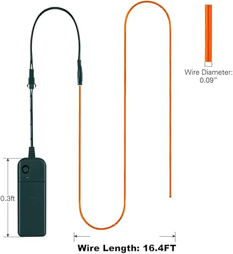 Miniatura 6 de Cable de luces, luces neón, 5 metros (16 pies), portátil, cable electro-luminiscente de neón brillante, para fiestas, Halloween, luz negra,