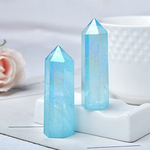 Point de cristal de quartz aura bleu de 60mm pour décoration maison - 4