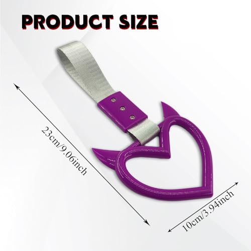 Image of 2PCS Heart shaped Car Handle Straps, Heart Car Accessories, Ring Hearts Shaped Cars Hand Strap Drift Charm, Universal Handle Keychains Accessory Suitable for Cars Bus (Purple+silver)