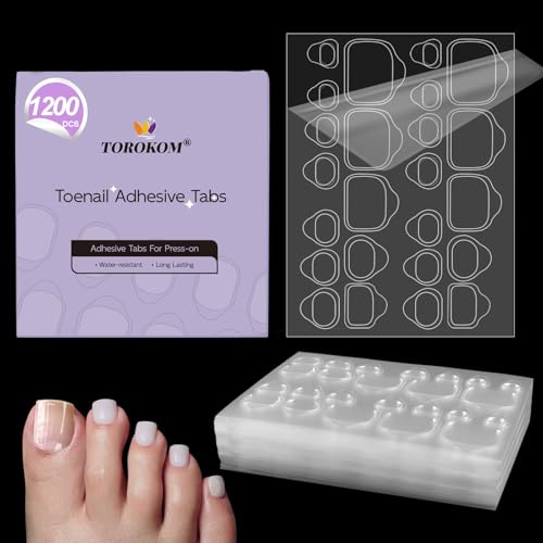 TOROKOM 1200PCS Toe Nail Adhesive Tabs Extra Strong | 50 Sheets Toenail Sticky Tabs for Press Ons | Ultra Thin, Waterproof & Easy to Use Press On Sticky Tabs for Toenails