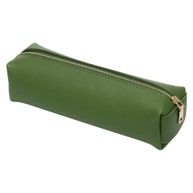 Image of Pencil Case Small Zipper Pen Pouch for School Office Art Supplies Stationery Organizer Bag for Pens Markers(Green /Faux Leather)
