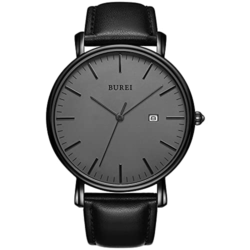 BUREI Men Wrist Watches Fashion Minimalist Analog Quartz Waterproof Watches for Men (All Black)