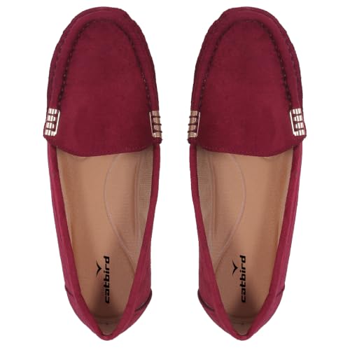 Image of CatBird Women's Suede Finish Loafers | Slip-On Flat Shoes with Minimal Metal Detail | Soft Cushioned Footbed and Flexible Grip Sole | Ideal for Office, Everyday Wear, Travel and Casual Outings