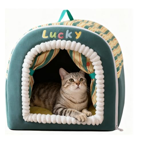 Zibeem 子猫用ベッドケーブ - 屋根付き猫ベッド| カバー付き 猫用 ベッド 柔らかく 暖かい 睡眠 用 ハウス - 囲い型 洗濯可能 猫用 ハウスベッド | 子犬と子猫用室内と室外用家庭用冬季睡眠用