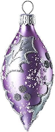 Purple Teardrop with Silver Leaves Christmas Ornament