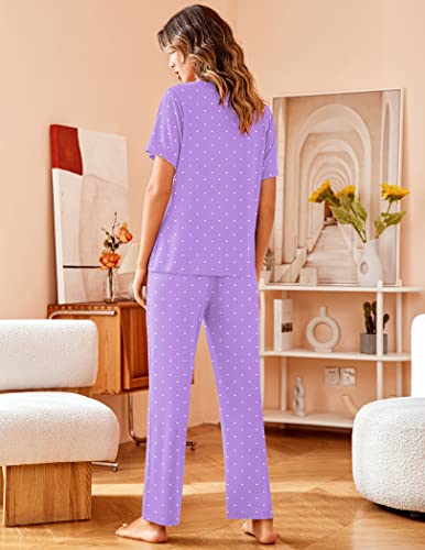Image of Avidlove Women Pajamas Set Notch Collar Soft Sleepwear Pjs Short Sleeve Button Down Nightwear with Long Pants