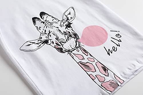 Myfav Girl Pajamas Cotton Sleepwear Pink Giraffe Short Sleeve And Printing Pants Girls' Pajamas Set Night Clothes, 10Y #TOP3