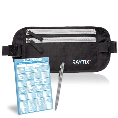 Raytix Money Belt For Travel – RFID Blocking Waist Pouch Passport Holder Wallet Belt – Waterproof Hidden Travel Fanny Pack For Men & Women – Secure, Lightweight, Adjustable Strap – Black