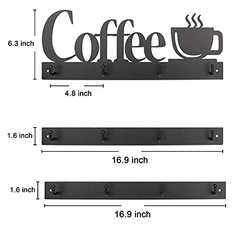 Hulisen Coffee Mug Wall Rack, Coffee Cup Holder Wall Mounted With 12 Heavy Duty Hooks And Metal Coffee Sign, Rustproof Tea Cup Hanger Display Decor For Coffee Bar, Kitchen, Office #TOP3