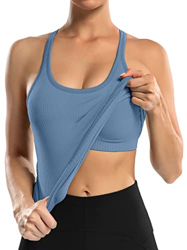Image of ATTRACO Ribflex Ribbed Workout Tank Tops for Women with Built in Bra Racerback Scoop Neck Athletic Top