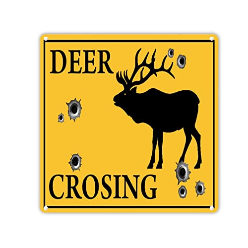 Cartel de lata de advertencia de cruce de ciervos de caza y cruce, letrero de metal rústico personalizado, decoración para hombres, cuevas, garaje, bar, pub, hogar, 15 x 15 pulgadas