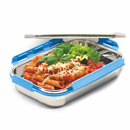 Image of SIGNORA WARE 1000ml King Compact Lunch Boxes for Men Women Kids with Steel Lid with Clip Lock /Air Tight Spill Proof /Food Grade Bpa Free Container for Office School (Rectangle | Blue | 1 litre)