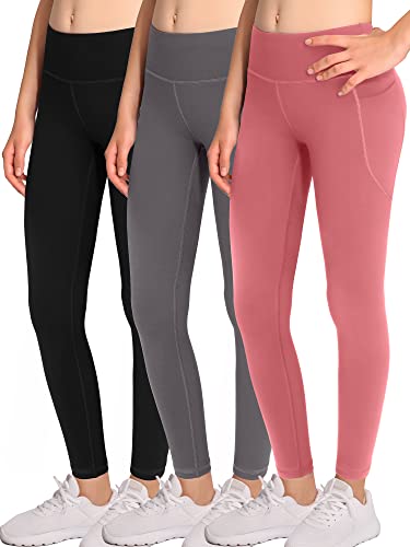 Bhriwrpy 3-Pack Girl Yoga Leggings With 2 Pockets-Kids Active Workout Pants #TOP24