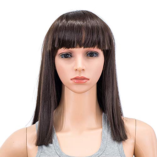 SWACC 14 Inches Short Straight Medium Shoulder Length Wig with Blunt Cut Bangs