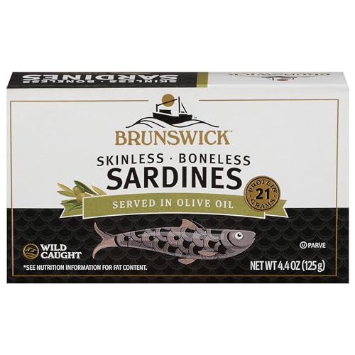Brunswick Wild Caught Skinless and Boneless Sardines, Served in Olive Oil, 4.4 Ounce