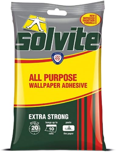 Solvite All-Purpose Wallpaper Adhesive Reliable Adhesive for Wallpaper All-Purpose Adhesive with Long-Lasting Results Wallpaper Paste hangs up to 10 Rolls (1x185g Sachet)