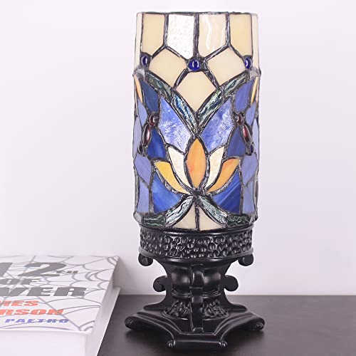 Rhlamps Small Tiffany Lamp Mini Stained Glass Table Lamp Wide 4 Tall 10 Inch Blue Lotus Style Candle Type Desk Lamp Decorate Bedroom #TOP7