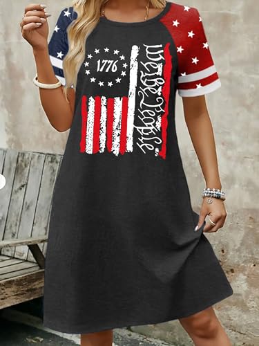 Image of YI XIANG RAN 4th of July Dress Women: American Flag Dresses USA Stars Stripes Shirt Patriotic Tshirt Summer Sundress