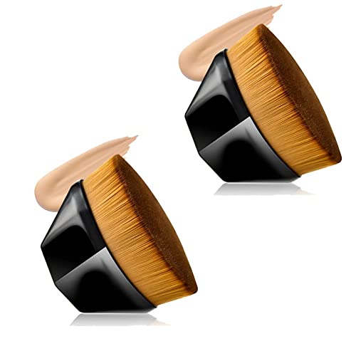 Top Kabuki - Pennello da trucco per fondotinta, multifunzionale, per miscelare liquidi, creme o cosmetici in polvere impeccabili, confezione da 2 (nero)