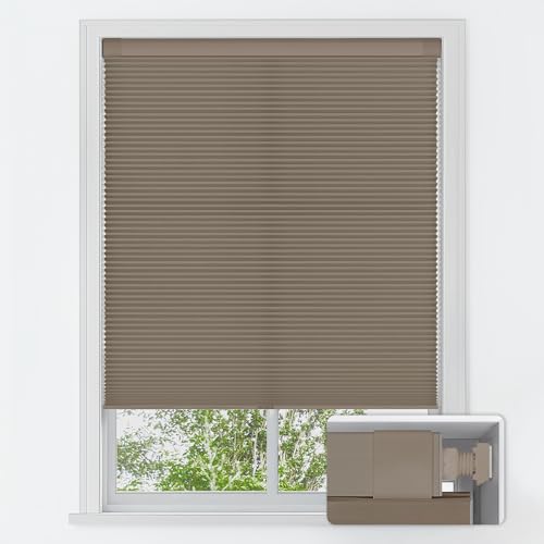Image of LazBlinds No Drill Cordless Cellular Shades, 23 inch W x 64 inch H, Taupe