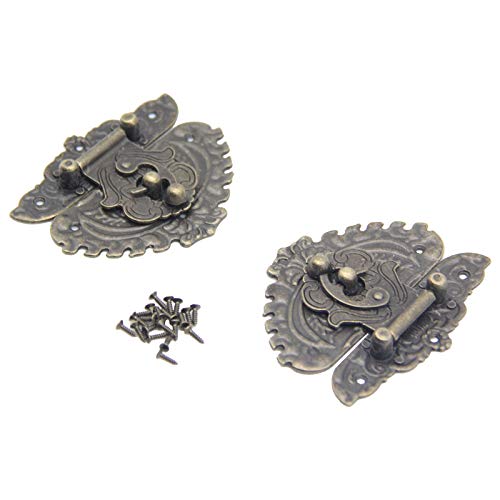 Image of 2Pcs Latch Hasp Antique Brass Decorative Hasp Jewelry Wooden Box Hasp Latch Lock with Screws for Drawer Cabinet Jewelry Wooden Case Box Antique Bronze Lock, 86x76mm
