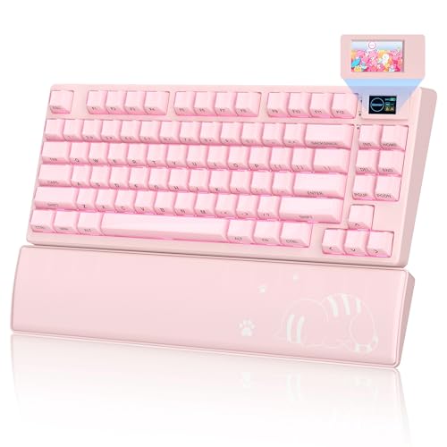 Image of Womier 75% Pink Keyboard Wireless with Color Multimedia Screen | Creamy Mechanical Gaming Keyboard, 3-Modes Hot Swap Cute Key Board w /Wrist Rest, Gasket RGB Custom for Mac /Win (SK80 PRO)