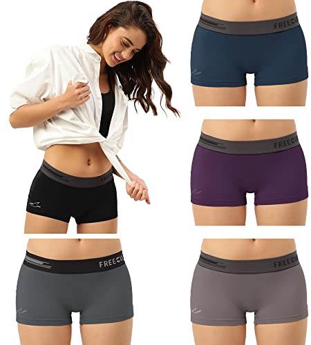 Image of Freecultr Women's Underwear Antibacterial Micromodal Airsoft | Boy Shorts | Sweat-Proof Lightweight & Non-Irritating Fabric Super Soft No Itch No Chafing Extra Comfort (Pack of 5)