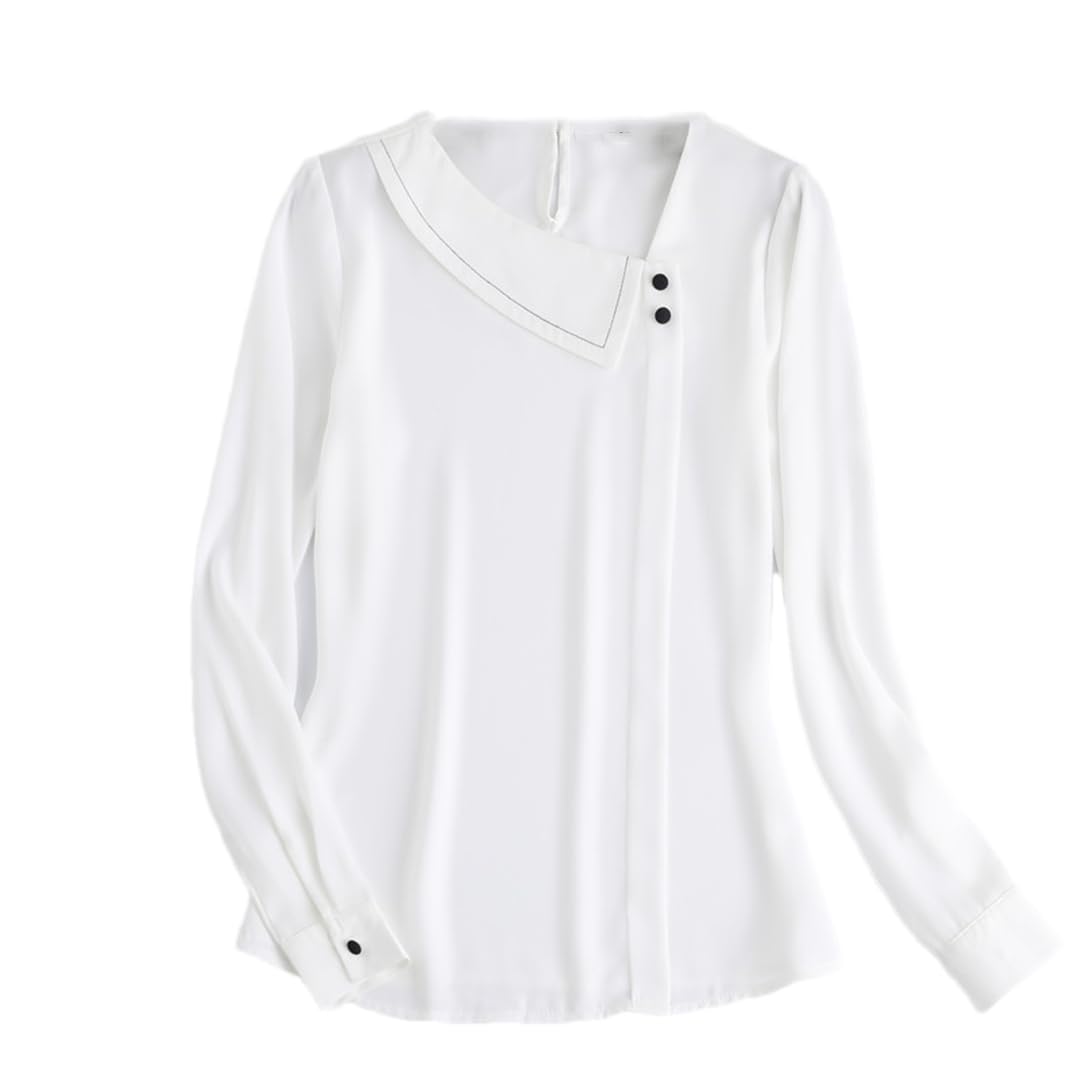 Disimlarl Camisa elegante formal de manga larga para mujer, blusas de gasa sueltas, blusas casuales de oficina, color albaricoque