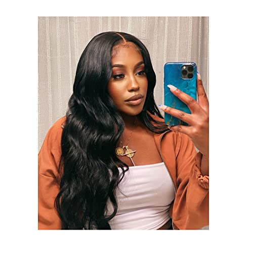 Futaikang - Peluca ondulada de malla frontal con cabello natural genuino para mujer, color negro, cabello humano brasileño Cover