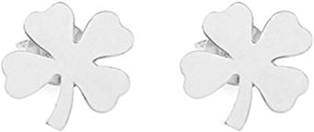 14k Gold 4 Leaf Clover Stud Earrings - Lucky Irish Charm Studs for Women and Girls, Minimalist Everyday Jewelry
