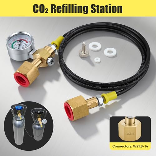 1,5m Schutzgas Umfüllschlauch 2x W21.8-14 (DIN477), CO2 Adapter Hochdruckschlauch mit 3000PSI Manometer, CO2 Nachfüllstation Gasschlauch für Argon Stickstoff Schweißgerät