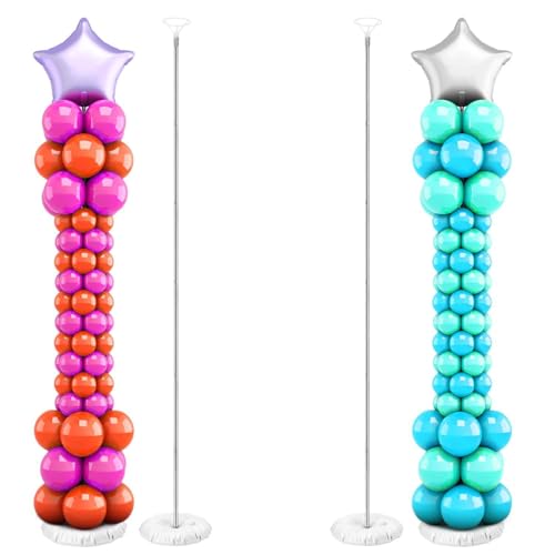 QWORK 2 peças suportes de colunas ajustáveis para balões, 2 m suporte para balões com acessórios, para decorações de aniversário, casamento, graduação e Natal