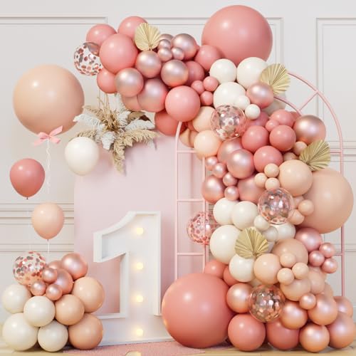 151Pcs Blush Pink Balloons Garland Arch Kit, Retro Dusty Pink Nude Rose Gold Ivory White Confetti Latex Balloons for Girls Baby Shower Garden Tea Party Bachelorette Birthday Wedding Decorations